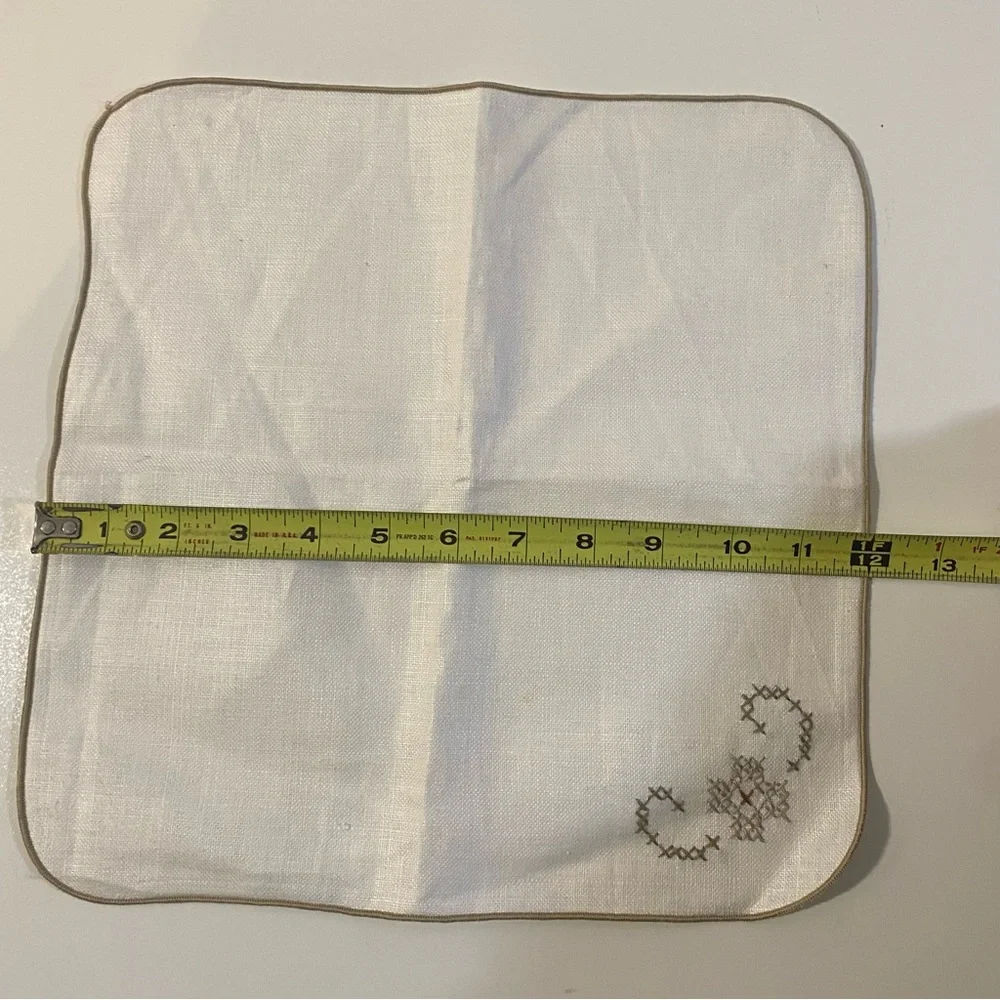 Set of 4 Handmade Embroidered Linen Placemats and Matching Napkins